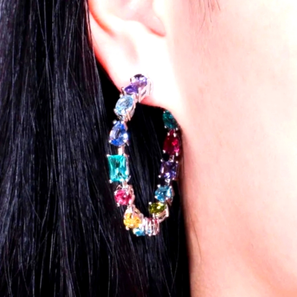 New Inlay Colorful Big Gem Party Hoop Earrings